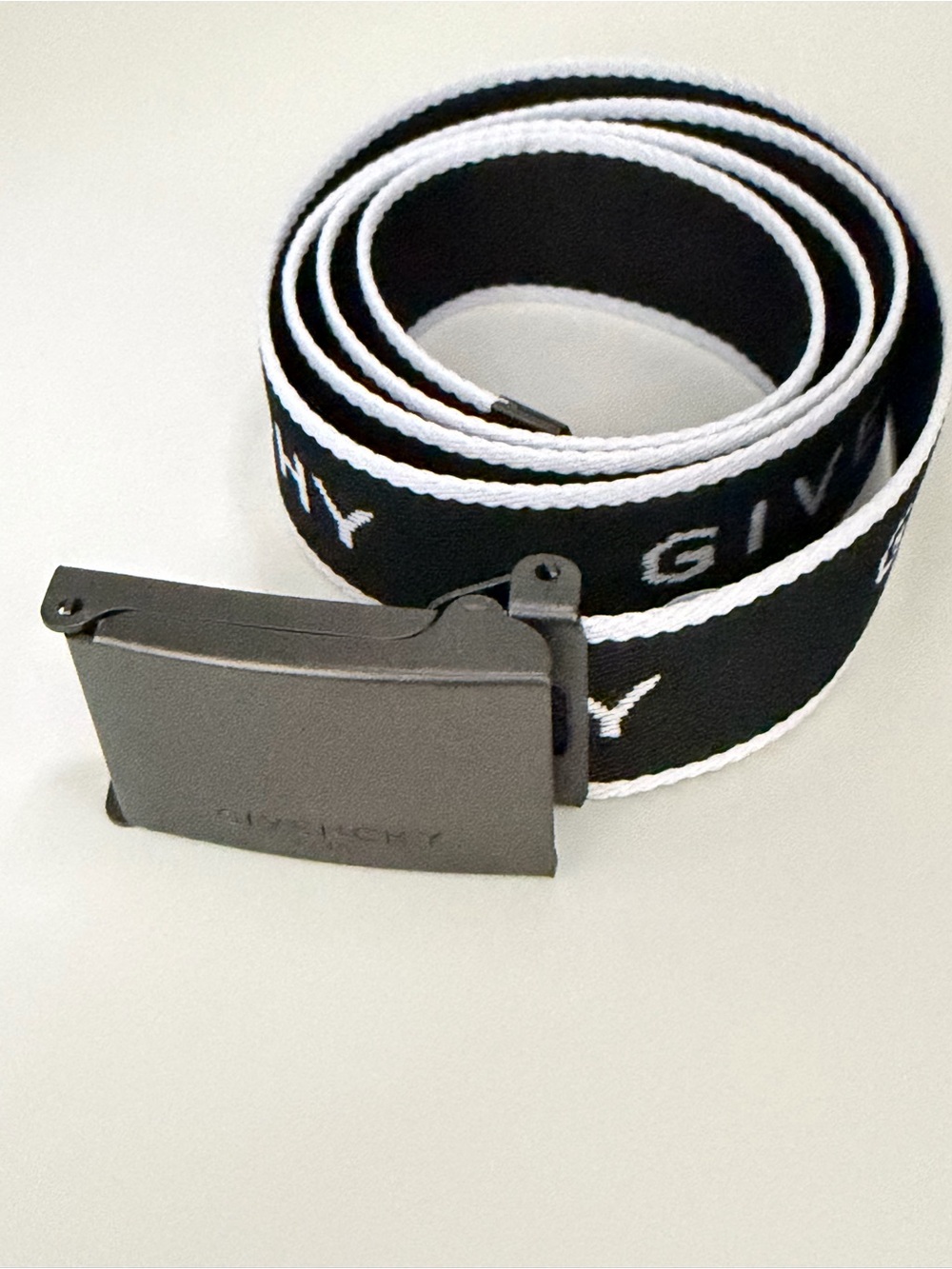 Givenchy Black and White Logo Webbing Belt with Matte Buckle